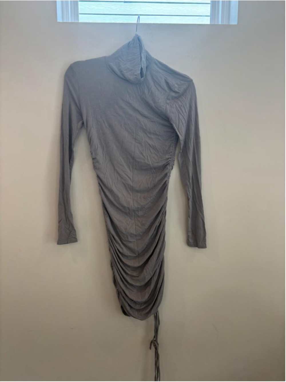 Forever 21 Gray Ruched Drawstring Bodycon Turtleneck Dress S #S37